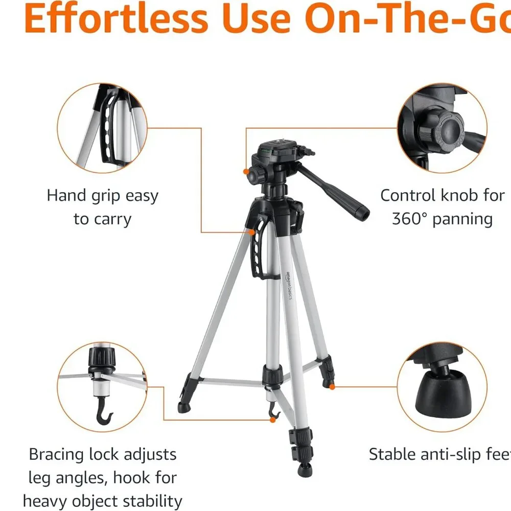 NWT Amazon Basics 60 inch Lightweight Tripod with Bag, Silver